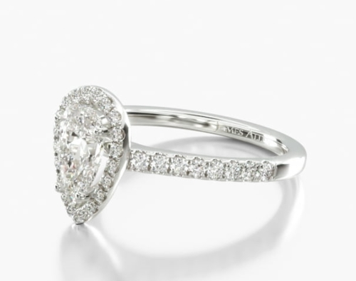 14K White Gold Pavé Halo And Shank Diamond Engagement Ring (Pear Center)