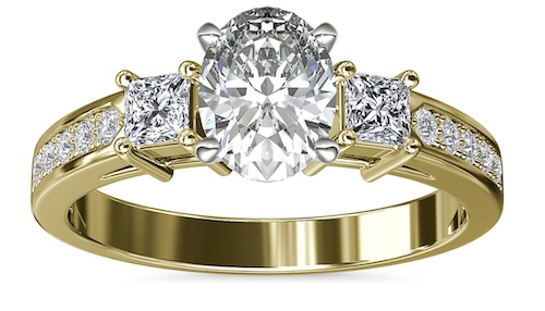 Three Stone Princess Cut Pavé Diamond Engagement Ring