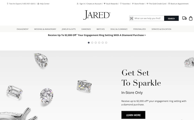 Jared Jewelers Website Screenshot