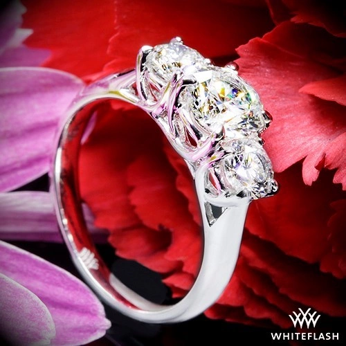 18k White Gold Trellis 3 Stone Engagement Ring